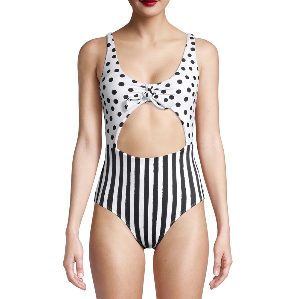 Cutout cheeky swimsuit one piece polkadot striped